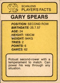 1981 Scanlens #25 Gary Spears Back